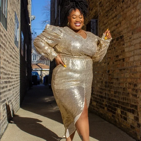 Gold Sequin Boohoo Party Wear Sequin Wrap Plunge Midi Party Dress